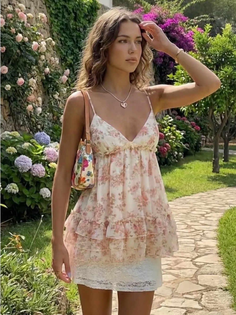 Cider Cream Floral Ruffled Tank Top Blouse